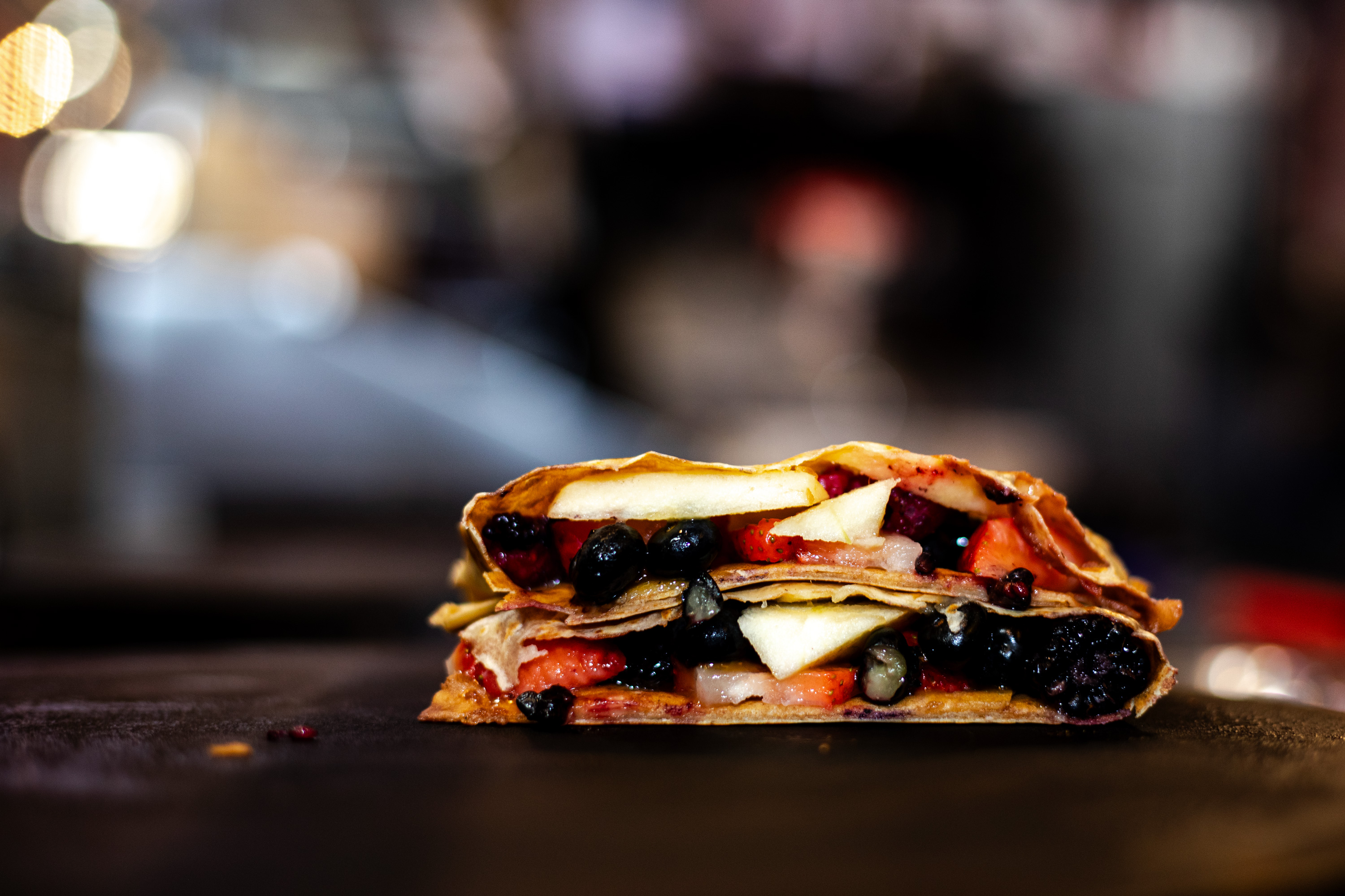 Fruit crêpe on the griddle